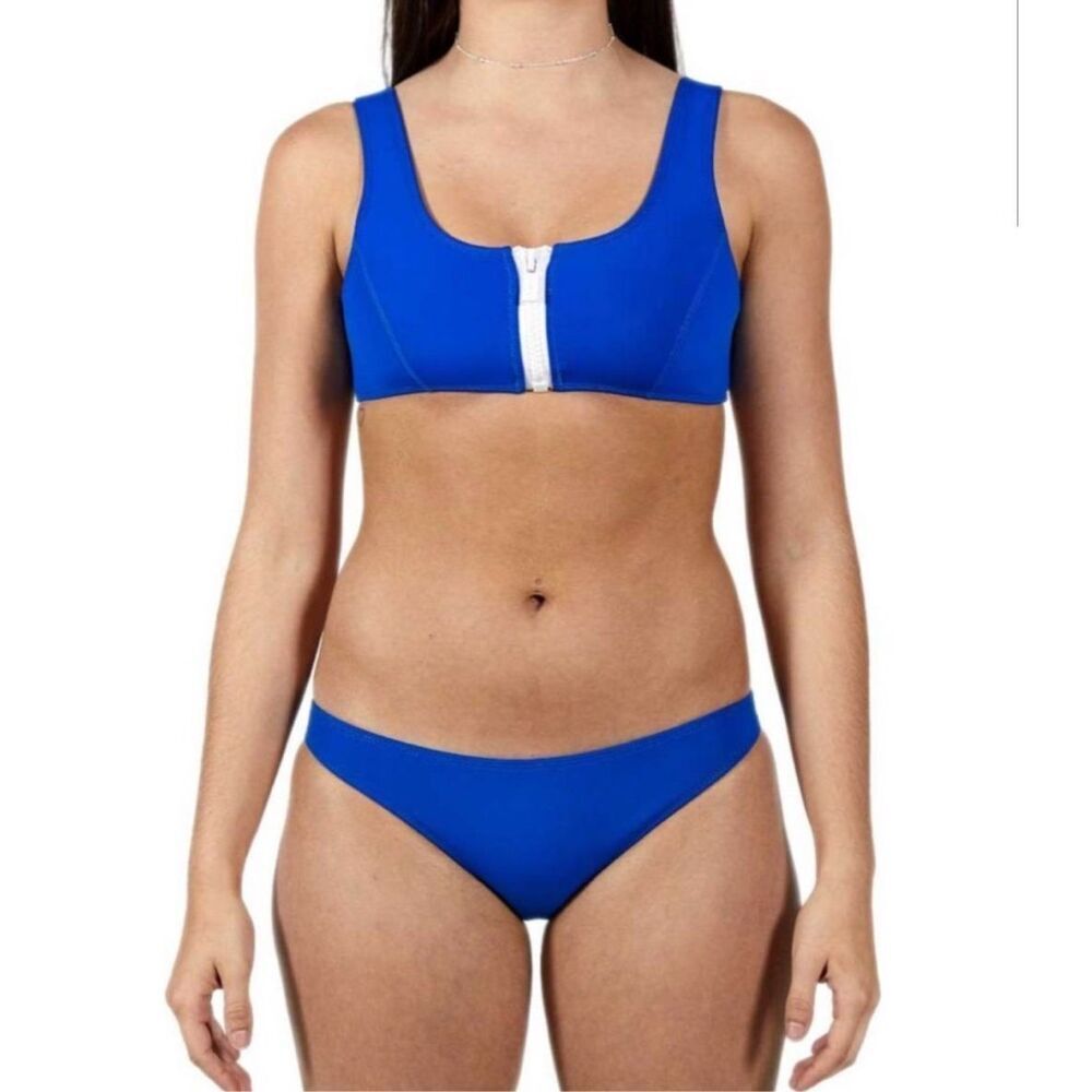 HOAKA SWIMWEAR Women’s Royal Blue Neoprene TWO Bikini Tops and ONE Bottom Swimwe